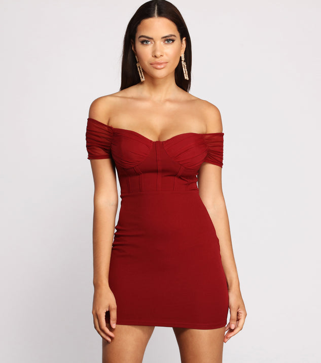 Sweet And Sultry Off-The-Shoulder Mini Dress creates the perfect spring wedding guest dress or cocktail attire with stylish details in the latest trends for 2023!