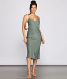 Forever Chic Satin Midi Dress creates the perfect summer wedding guest dress or cocktail party dresss with stylish details in the latest trends for 2023!