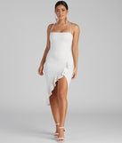 Add Some Flair Ruffle Detail Midi Dress creates the perfect spring or summer wedding guest dress or cocktail attire with chic styles in the latest trends for 2024!