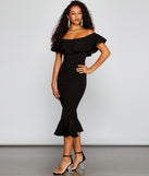 A Stylish Affair Ruffled Midi Dress creates the perfect summer wedding guest dress or cocktail party dresss with stylish details in the latest trends for 2023!