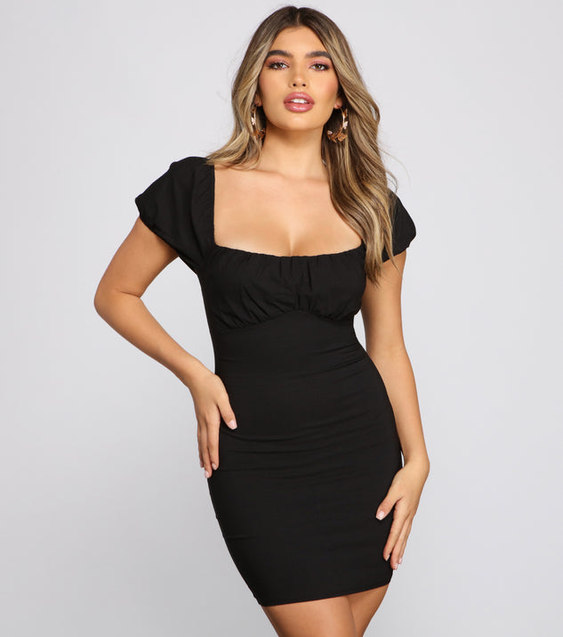 Iconic Glam Puff Sleeve Mini Dress creates the perfect spring wedding guest dress or cocktail attire with stylish details in the latest trends for 2023!