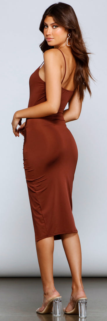 Just One Night Ruched Midi Dress