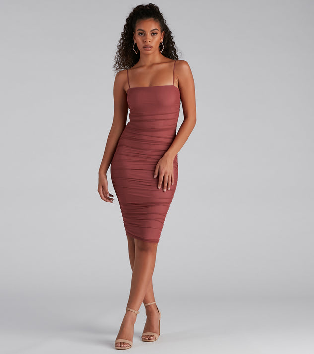 Fab And Flirty Mesh Midi Dress creates the perfect spring wedding guest dress or cocktail attire with stylish details in the latest trends for 2023!