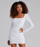 Classy Glamour Ruched Mini Dress helps create the best bachelorette party outfit or the bride's sultry bachelorette dress for a look that slays!