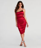 Ready For It Satin Midi  Red Prom Dress is a gorgeous pick as your 2023 prom dress or formal gown for wedding guest, spring bridesmaid, or army ball attire!
