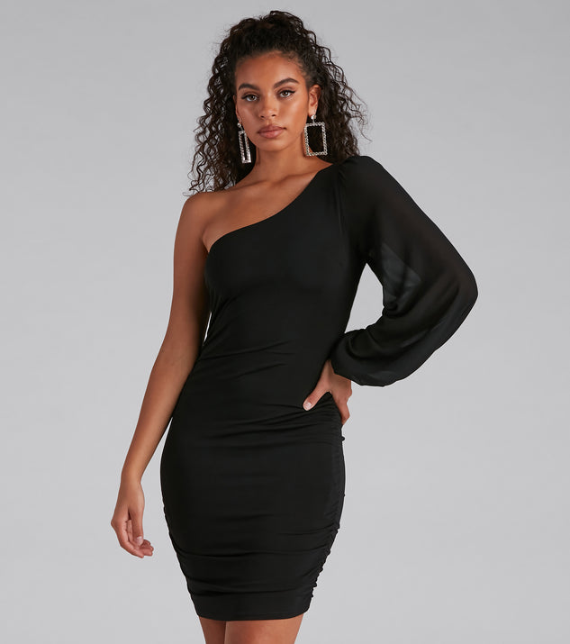 What A Look One Shoulder Mini  Black Prom Dress is a gorgeous pick as your 2023 prom dress or formal gown for wedding guest, spring bridesmaid, or army ball attire!