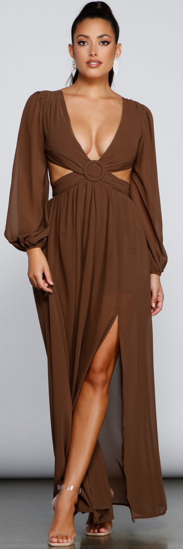 New Heights Chiffon Cutout Maxi Dress is a gorgeous pick as your 2023 prom dress or formal gown for wedding guest, spring bridesmaid, or army ball attire!