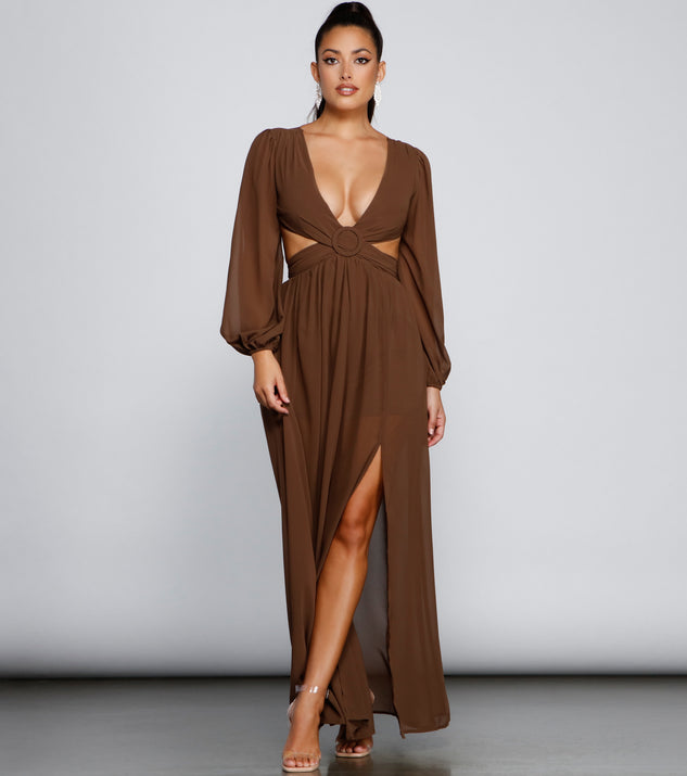 New Heights Chiffon Cutout Maxi Dress is a gorgeous pick as your 2023 prom dress or formal gown for wedding guest, spring bridesmaid, or army ball attire!