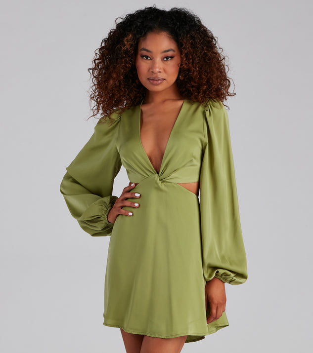 So Luxe Satin A-Line Cutout Mini Dress creates the perfect spring wedding guest dress or cocktail attire with stylish details in the latest trends for 2023!