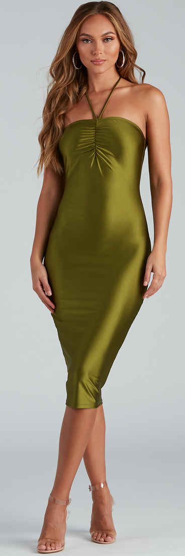 Sleek Trendsetter Halter Midi Dress