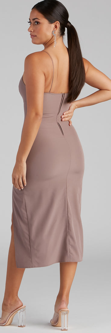 Effortlessly Chic High Slit Slip Dress creates the perfect spring wedding guest dress or cocktail attire with stylish details in the latest trends for 2023!