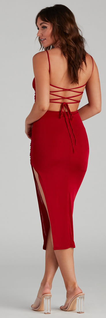 Look My Way Lace-Up Slinky Knit Dress