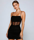 Sheer And Stunning Corset Mini Dress helps create the best bachelorette party outfit or the bride's sultry bachelorette dress for a look that slays!