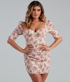 Blushing Floral Sweetheart Mini Dress for Prom, Bridesmaids, Wedding Guests, Formals Military Balls, and Homecoming 2022