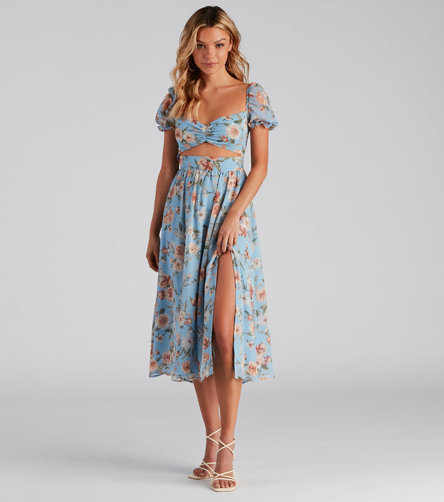 Life's A Breeze Floral Cutout Midi Dress creates the perfect spring wedding guest dress or cocktail attire with stylish details in the latest trends for 2023!
