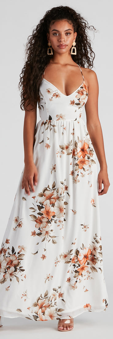 You will feel beautiful in the Effortless Beauty Floral Chiffon Maxi Dress as your long dress for any semi-formal or formal holiday party, NYE dress outfit, or pick this stunning style as your gown for any seasonal celebration.