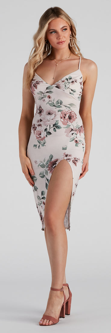 You’ll make a statement in Fine Floral V-Neck Midi Dress as an NYE club dress, a tight dress for holiday parties, sexy clubwear, or a sultry bodycon dress for that fitted silhouette.