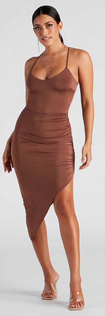 The Show Me Off V-Neck Slit Midi Dress is a unique party dress to help you create a look for work parties, birthdays, anniversaries, or your next 2023 celebration!