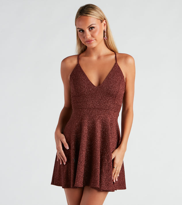 The Shine Bright Skater Dress is a unique party dress to help you create a look for work parties, birthdays, anniversaries, or your next 2023 celebration!
