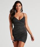 Stardust Glitter Surplice Mini Dress is the perfect Homecoming look pick with on-trend details to make the 2023 HOCO dance your most memorable event yet!