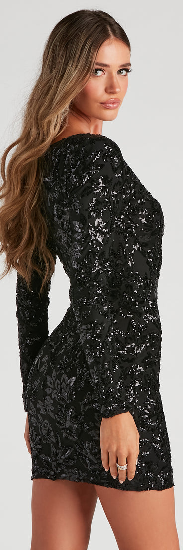 The Luxe Vibes Only Sequin Long Sleeve Mini Dress is a unique party dress to help you create a look for work parties, birthdays, anniversaries, or your next 2023 celebration!