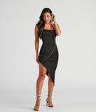 Chic Sparkle Asymmetrical Midi Dress creates the perfect summer wedding guest dress or cocktail party dresss with stylish details in the latest trends for 2023!