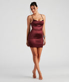 The Shimmer Into Style Satin Short Dress is a unique party dress to help you create a look for work parties, birthdays, anniversaries, or your next 2023 celebration!