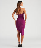 Sleek Moves Asymmetrical Ruched Midi  Pink Prom Dress is a gorgeous pick as your 2023 prom dress or formal gown for wedding guest, spring bridesmaid, or army ball attire!