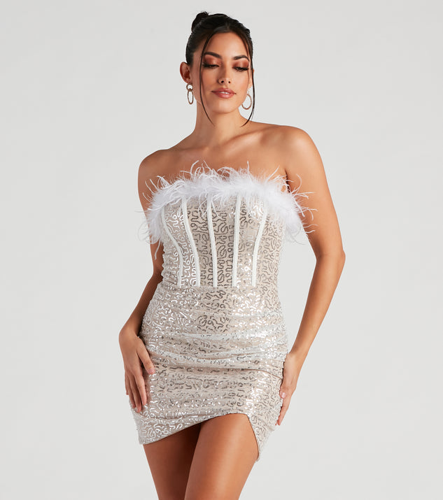 The Shining Impression Sequin Marabou Dress is a unique party dress to help you create a look for work parties, birthdays, anniversaries, or your next 2023 celebration!