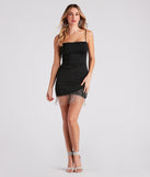 The Pop The Bottle Rhinestone Trim Mini Dress is a unique party dress to help you create a look for work parties, birthdays, anniversaries, or your next 2023 celebration!