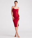 All Eyes On Me Side Slit Midi Dress is a gorgeous pick as your 2023 Homecoming dress or formal gown for wedding guest, fall bridesmaid, or military ball attire!