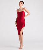 All Eyes On Me Side Slit Midi Dress is a gorgeous pick as your 2024 prom dress, wedding guest dress, and bridesmaid or military ball gown!