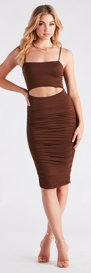 Strut It Out Ruched Cutout Midi Dress