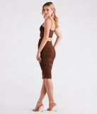 Strut It Out Ruched Cutout Midi Dress creates spring wedding guest dress with stylish details, the perfect midi dress for graduation, or for a cocktail party look in the latest midi-length trends for 2024!
