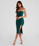 Sleek And Smooth High Slit Midi Dress creates the perfect spring or summer wedding guest dress or cocktail attire with chic styles in the latest trends for 2024!