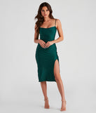 Sleek And Smooth High Slit Midi Dress creates spring wedding guest dress, the perfect dress for graduation, or cocktail party dresss with stylish details in the latest trends for 2024!