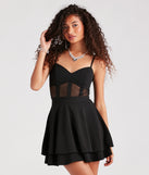 Play The Party Crepe Mesh Skater Dress