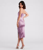 Falling For You Satin Ruche Midi Dress is a gorgeous pick as your 2023 Homecoming dress or formal gown for wedding guest, fall bridesmaid, or military ball attire!