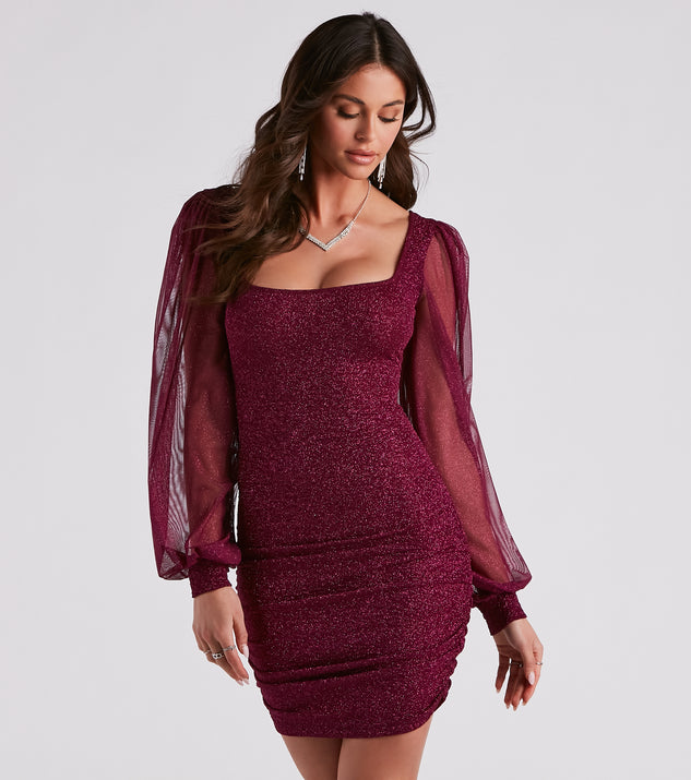 Glam Up The Night Glitter Mini Dress creates the perfect spring wedding guest dress or cocktail attire with stylish details in the latest trends for 2023!