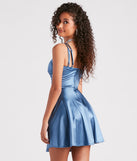 Swing Into It Satin V-Neck Skater Dress is a gorgeous pick as your 2023 Homecoming dress or formal gown for wedding guest, fall bridesmaid, or military ball attire!
