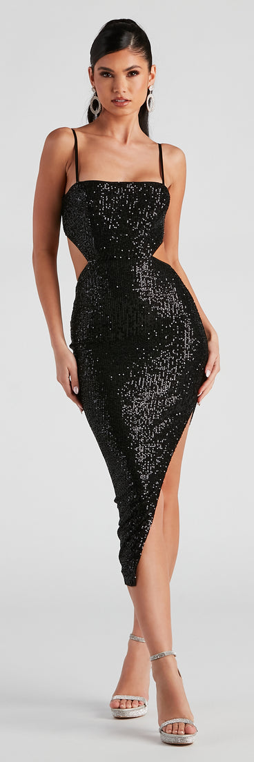 The Act The Part Sequin Midi Dress is a unique party dress to help you create a look for work parties, birthdays, anniversaries, or your next 2023 celebration!