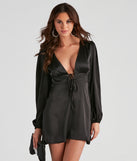 The Silky-Chic Long Sleeve Satin Short Dress is a unique party dress to help you create a look for work parties, birthdays, anniversaries, or your next 2023 celebration!