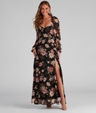 Swept Away Floral Chiffon Maxi Dress is a stunning choice for a bridesmaid dress or maid of honor dress, and to feel beautiful at Homecoming 2023, fall or winter weddings, formals, & military balls!