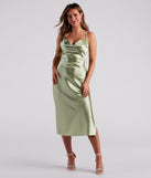 Silky Sleek Satin Slip Midi Dress is a gorgeous pick as your 2023 Homecoming dress or formal gown for wedding guest, fall bridesmaid, or military ball attire!