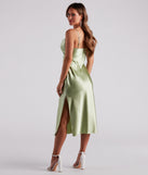 Silky Sleek Satin Slip Midi Dress is a gorgeous pick as your 2023 Homecoming dress or formal gown for wedding guest, fall bridesmaid, or military ball attire!