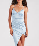 Pretty And Sleek Satin Wrap Midi Dress