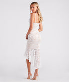 Romance Alert Lace Ruffle High-Low Midi Dress as your 2024 graduation dress will help you be ready to celebrate and feel stylish at your commencement ceremony or grad party!