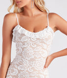 Romance Alert Lace Ruffle High-Low Midi Dress creates spring wedding guest dress with stylish details, the perfect midi dress for graduation, or for a cocktail party look in the latest midi-length trends for 2024!