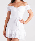Cue The Charm Linen Off-The-Shoulder Dress