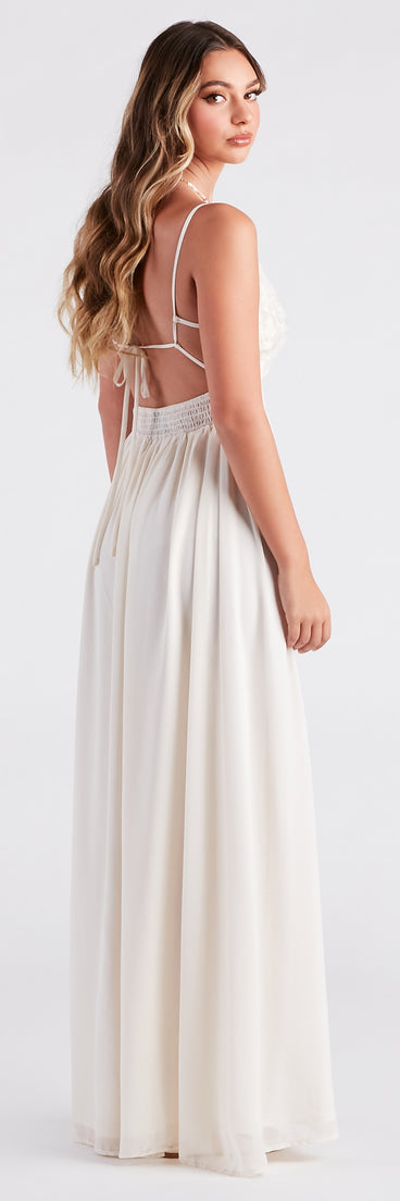 Blissful Beauty Chiffon Ruffle Trim V-Neck Maxi Dress